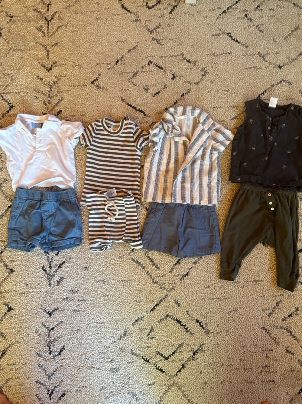 Striped Baby Set with Navy Shorts - Neutral Stripes